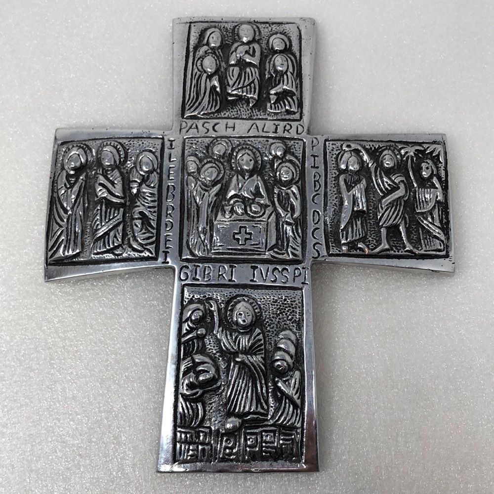 Vintage Pewter Cross Silver Tone Religious Decor